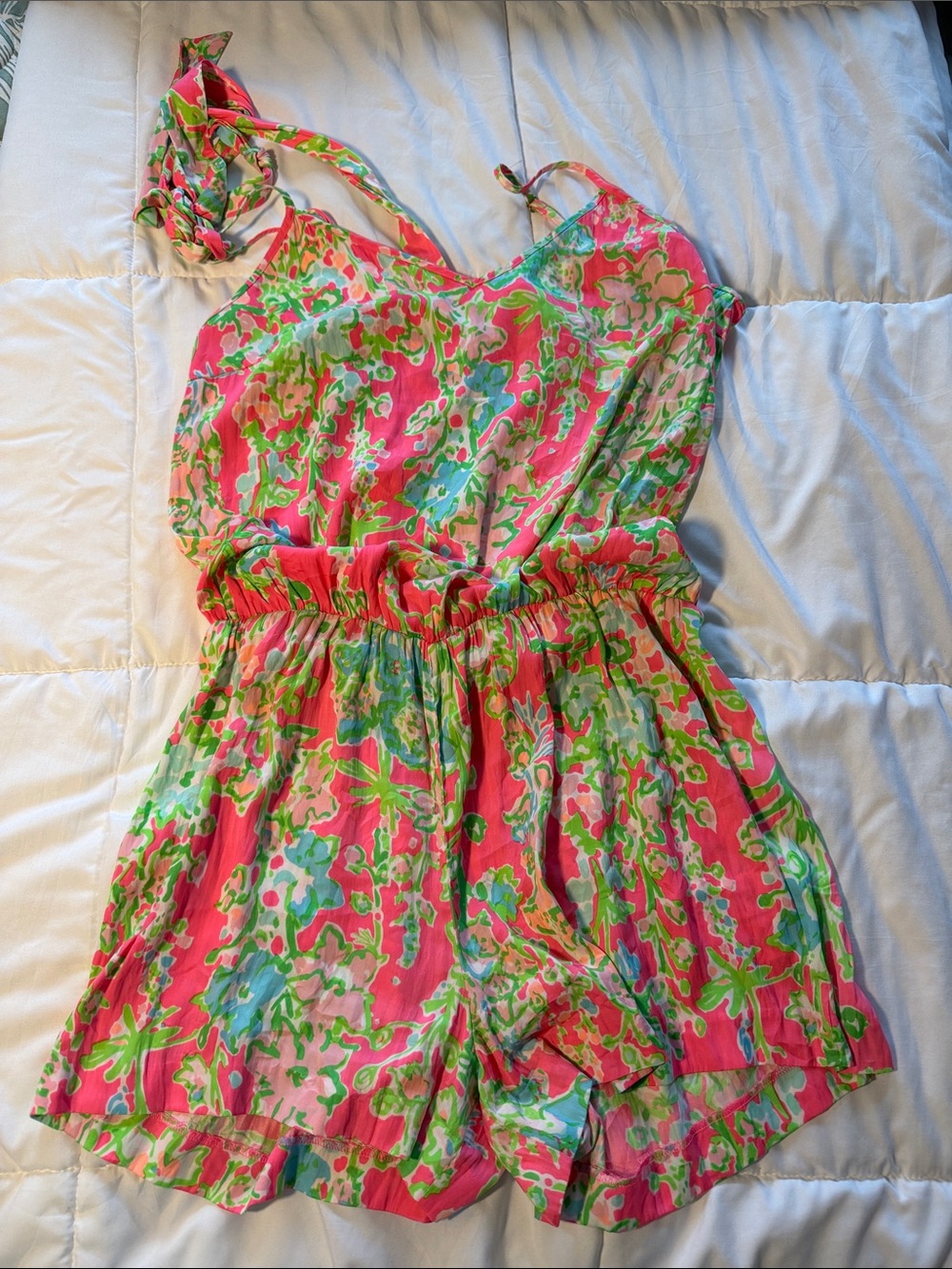 Bright Floral women Romper in Pink and Green